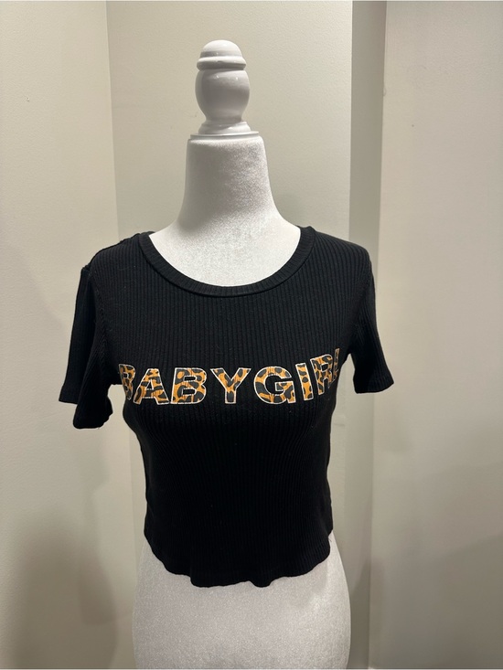 Princess Polly Other - Polly Black Ribbed Babygirl Leopard Graphic Crop Top US 0